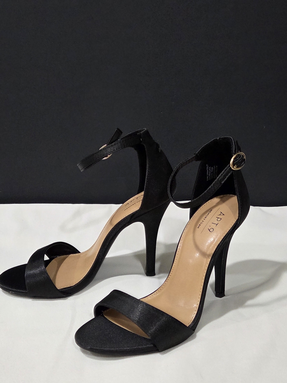 Apt. 9 Black Satin Ankle-Strap Stiletto Sandals